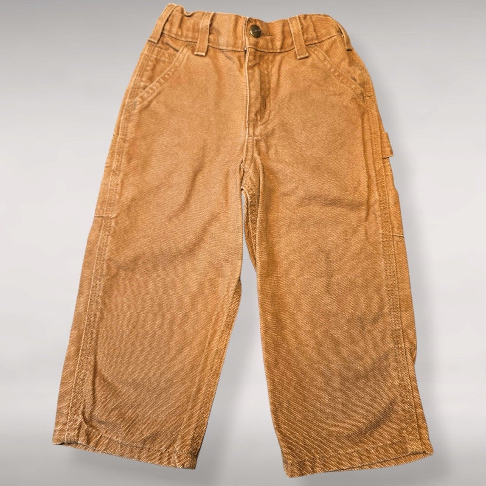 Vintage Y2K Gorpcore Carhartt Washed Canvas Dungaree Carpenter Pants Kids 2T BRN